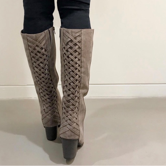 Wide Calf Interwoven Lace Back Knee High Tall Boot - Picture 2 of 8